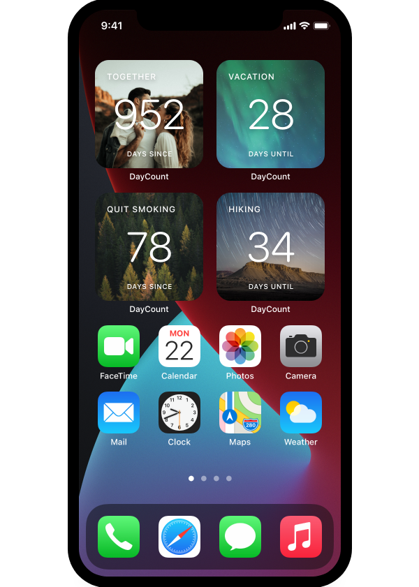 DayCount widgets on iPhone Home Screen